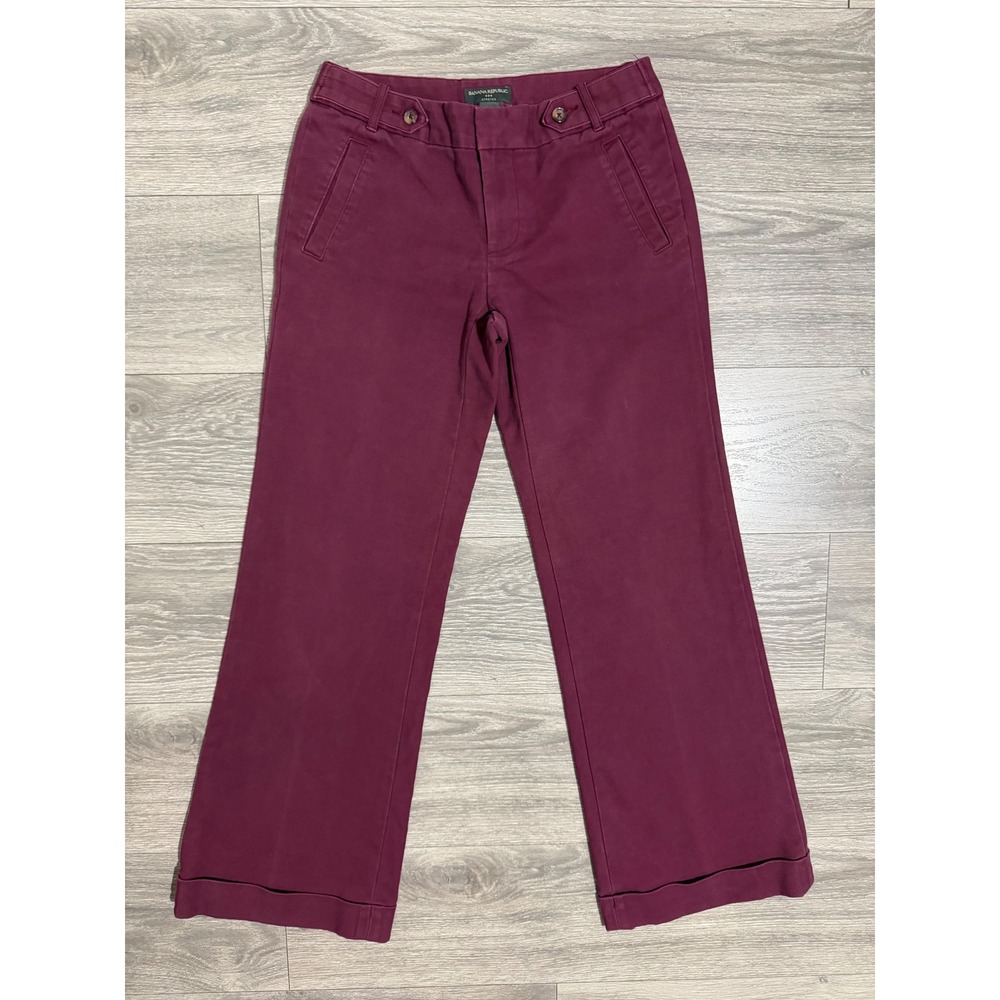 Banana Republic Women Trousers Size 2 Burgundy Wide Leg Cuffed Stretch Faded
